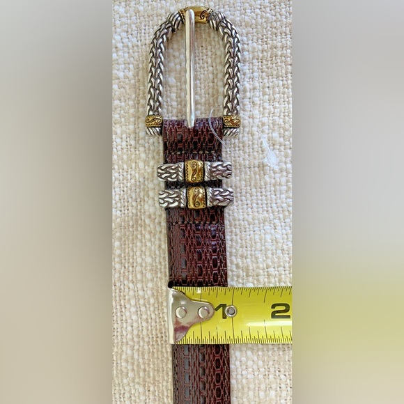 Brighton Belt Size ML / 32 Leather Brown Silver& Gold Tone Buckle & Tip - Picture 5 of 10